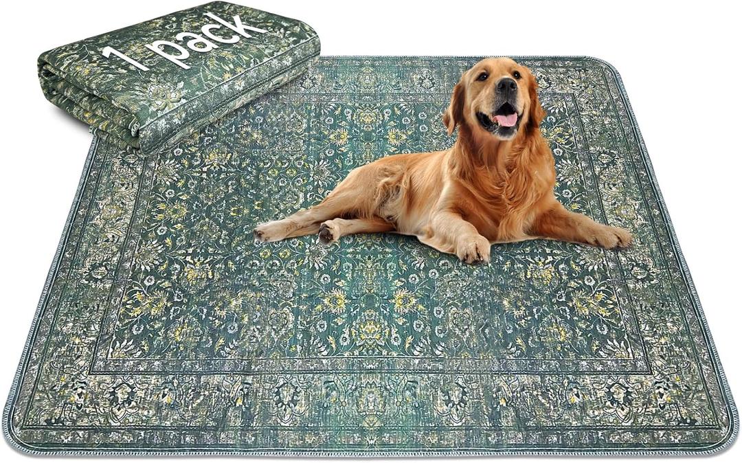 Washable Pee Pads for Dogs, Reusable Non-Slip Puppy Pads 72'' x 72'' with Super Absorbent, Waterproof Rug for Training Travel Whelping Housebreaking Incontinence Crate (Vintage Green)