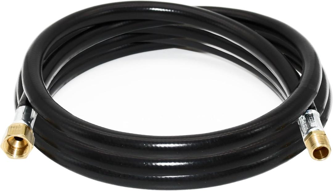 Flame King 120-inch Propane Thermo Plastic Hose Assembly, 3/8-inch ID, 3/8-inch MPT X 1/2-inch Female Flare, for RVs and Travel Trailers