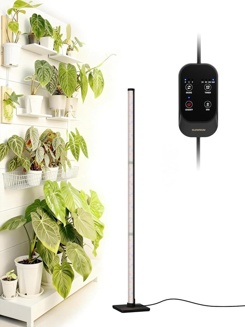GLOWRIUM Grow Lights for Indoor Plants, 30W Vertical Plant Grow Lights with Auto-Timer, Full Spectrum LED Standing Plant Grow Light, 3 Light Modes, 6-Level Dimmable (45in)