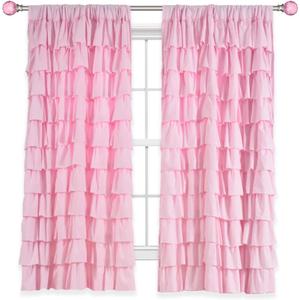Kotile Pink Ruffle Curtain 54 Inch Length 1 Panel Shabby Chic Ruffled Coquette Curtain for Girls Room, Rod Pocket Privacy Light Filtering Rustic Farmhouse Ruched Boho Ruffle Drape, 52 x 54 Inch