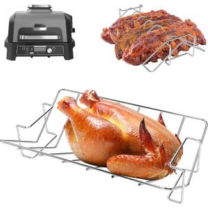 KEESHA Roasting Rib Rack for Ninja Smoker OG900 OG800 Series, 2-in-1 304 Stainless Steel Universal Turkey Rack for Grills, Smokers & Ovens - Compatible with Weber, Charbroil, Traeger and More