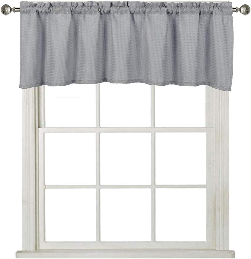 Home Queen Waffle Bathroom Window Curtain Valance, Short Straight Kitchen Window Topper, 60 x 16 Inch, Solid Grey