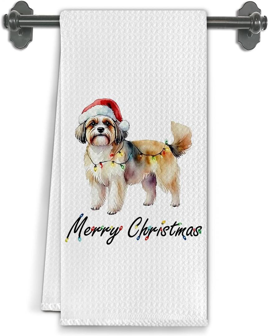 Merry Christmas Shih Tzu Dog Kitchen Towels, Shih Tzu Gifts for Women Dish Tea Towels for Kitchen Decor, Small Dog Gifts Decorative Hand Towel for Bathroom, 16x24 Inch