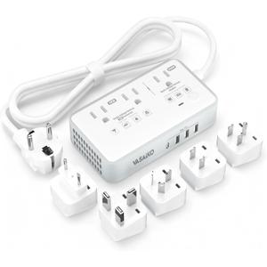 220V to 110V Voltage Converter US to Europe, 2000W Voltage Converter for European Travel with 3 AC 2 USB-C 2 USB-A Ports, and Universal European Travel Adapter (Gray)