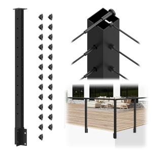 BLIKA 36" Side Mount Outside Corner Post, Stainless Steel, 3-Side Drilled Black Powder Coated Fascia Mount Post for Cable Railing Kit