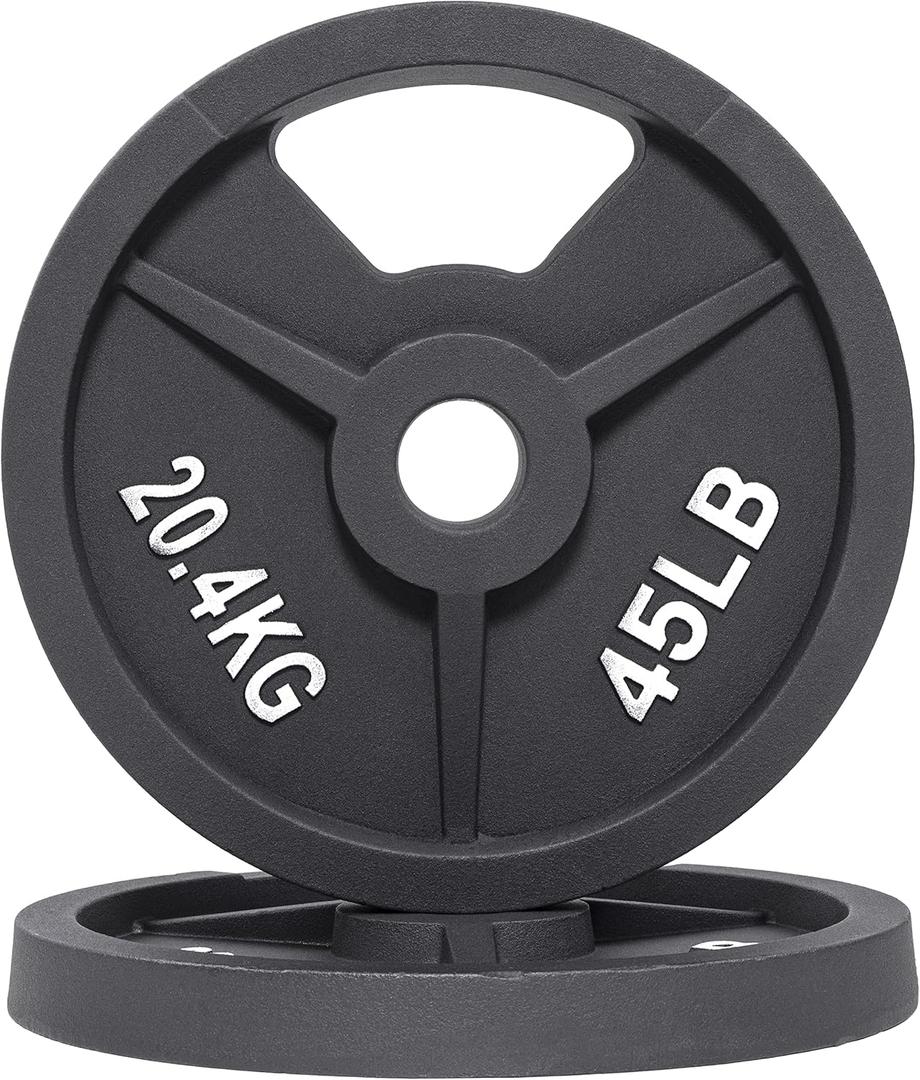 Signature Fitness Olympic 2-Inch Cast Iron Plate Weight Plate for Strength Training and Weightlifting, Multiple Sizes (45LB Pair)