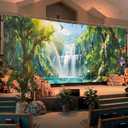 Oudain VBS 2026 Backdrop Decorations Rainforest Falls 9 x 20 ft Super Sized Wall Hanging Background for Students Exploring the Nature of God Photo Prop Banner for Sunday School Vacation Bible School