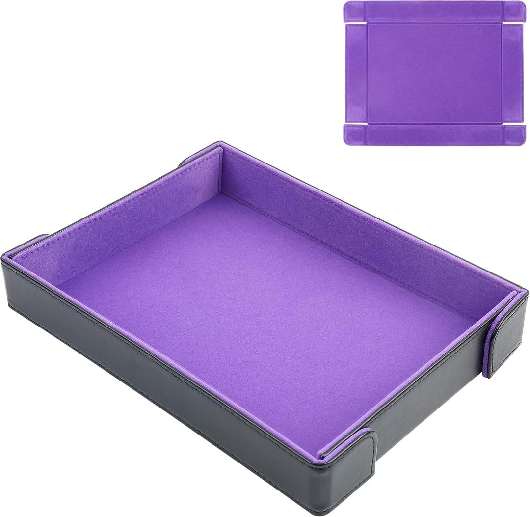 PU Leather Dice Tray Magnetic Folding Dice Rolling Mat with Purple Felt Lining for Dice Games Portable Tabletop Board Games Tray