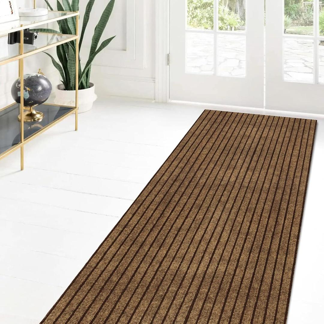 Custom Size Runner Rug 2 ft x 6 ft, 2-82ft Carpet Runners Hallway Entryway Kitchen Garage Laundry Room Area Rugs with Non-Slip Rubber Backing, Brown with Brown Stripe