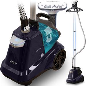 SALAV Heavy Duty Commercial Full-Size Garment Steamer with Foot Pedals and Extra Large 3L (101.5 oz) Water Tank, 1800 watts of Poweful Steam (Navy) (14.5 in x 11.42 in x 70.5 in)