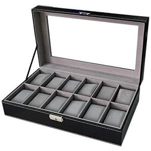 Sodynee WBPU12-03 Watch Dislpay Box Organizer, Pu Leather with Glass Top, Large, Black