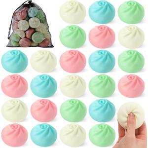 24 Pcs Dumpling Stress Balls Bulk 2.4 Inch Dumpling Fidget Toy Dough Stress Relief Bun Squeeze Toy with Storage Bag for Birthday Party Favors School Carnival Reward Gift