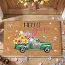 Tinideya Spring Coir Doormat for Front Door Flower Welcome Mat Outdoor with Non Slip Heavy Duty Entryway Truck Tulips Decor Gifts for Garden Patio Home Porch, 28 x 16 Inches (Hello Spring)