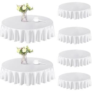 Homiest 6 Pack 60 Inch / 5ft Round Tablecloth Satin Table Cover, White Table Cloth Overlay for Wedding Reception Graduation Banquet