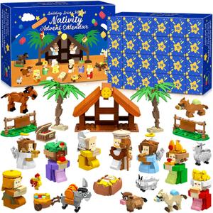 Nativity Advent Calendar 2025 Kids Adult 1500pcs Nativity Set 24 days Countdown Calendar Building Blocks Toyset Xmas Figurine Playset Gifts for teens Boys Girls 7 8 9 10 11 12 13 14 Christmas Stocking Stuffers Party Surprise gifts