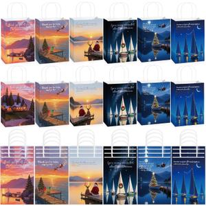 Kolldenn 30 Pcs Nautical Employee Appreciation Kraft Paper Gift Bags with Handle Bulk 8.27" x 5.91" x 3.15" Small Office Valentines Day Paper Bags for Coworker Team Staff Party Supplies Decor