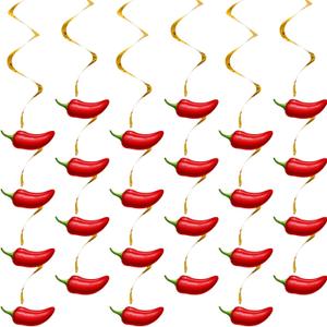Sosation 30 Pieces Chili Pepper Whirls Cinco De Mayo Pepper Decorations for Fiesta Party Mexico Spiral Hanging Party Streamers for Decor Mexican Accessories(Red)