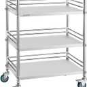 VEVOR Stainless Steel Rolling Cart, 3-Tier Metal Utility Cart with Lockable Wheels, Medical Serving Trolley Clinic Tray, Mobile Service Cart for Hospital, Lab, Restaurant, Kitchen, Salon (3-Layer Shelf, Silver)