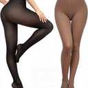 YSense 2 Pairs Fleece Lined Tights Women Fake Translucent Leggings High Waist Warm Thermal Pantyhose for Winter (Large, Black Khaki)