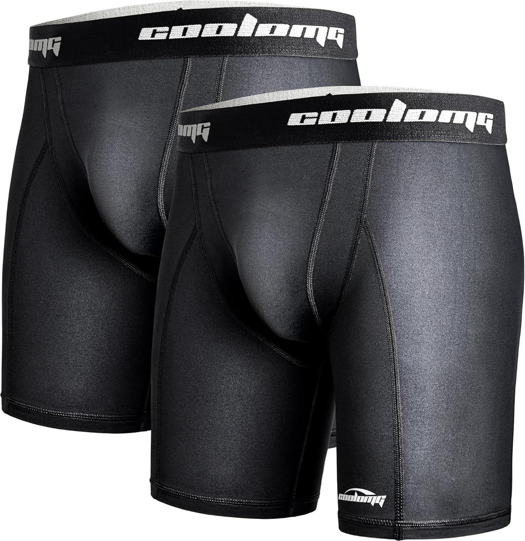 COOLOMG 2-Pack Youth Boys Compression Shorts with Cup Pocket for Baseball Football MMA Lacrosse,NO Cup (Small, Black)