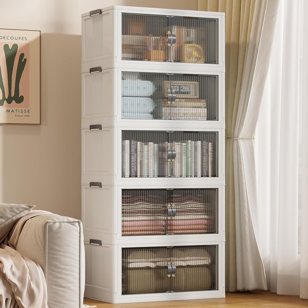 SAILUN 136Gal/543Qt Stackable Storage Bins Folding Collapsible Storage Bins with Lid, Closet Organizers and Storage, Storage Box Grey 26" W x 17" D x 71" H