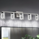 stambord Bathroom Light Fixtures, 5 Light Brushed Nickel Bathroom Vanity Light Over Mirror, 3 Color LED Vanity Lights with Crystal Bubble Glass, Dimmable Wall Sconce Lighting for Bathroom, Living Room
