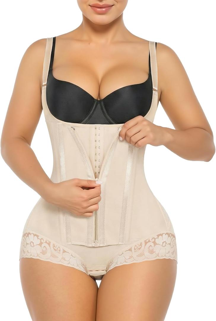 SHAPERX Women's Fajas Colombianas Shapewear Tummy Control Body Shaper Girdles Post Surgery Compression Garment (Beige, M)