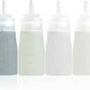 Condiment Squeeze Bottles, 12 oz Silicone Squeeze Bottles For Sauces, Leak Proof Condiment Containers with Extra Interchangeable lid, Easy Squeeze for Oil, Honey & Dressings, BPA FREE (4 Pack) (Grey)