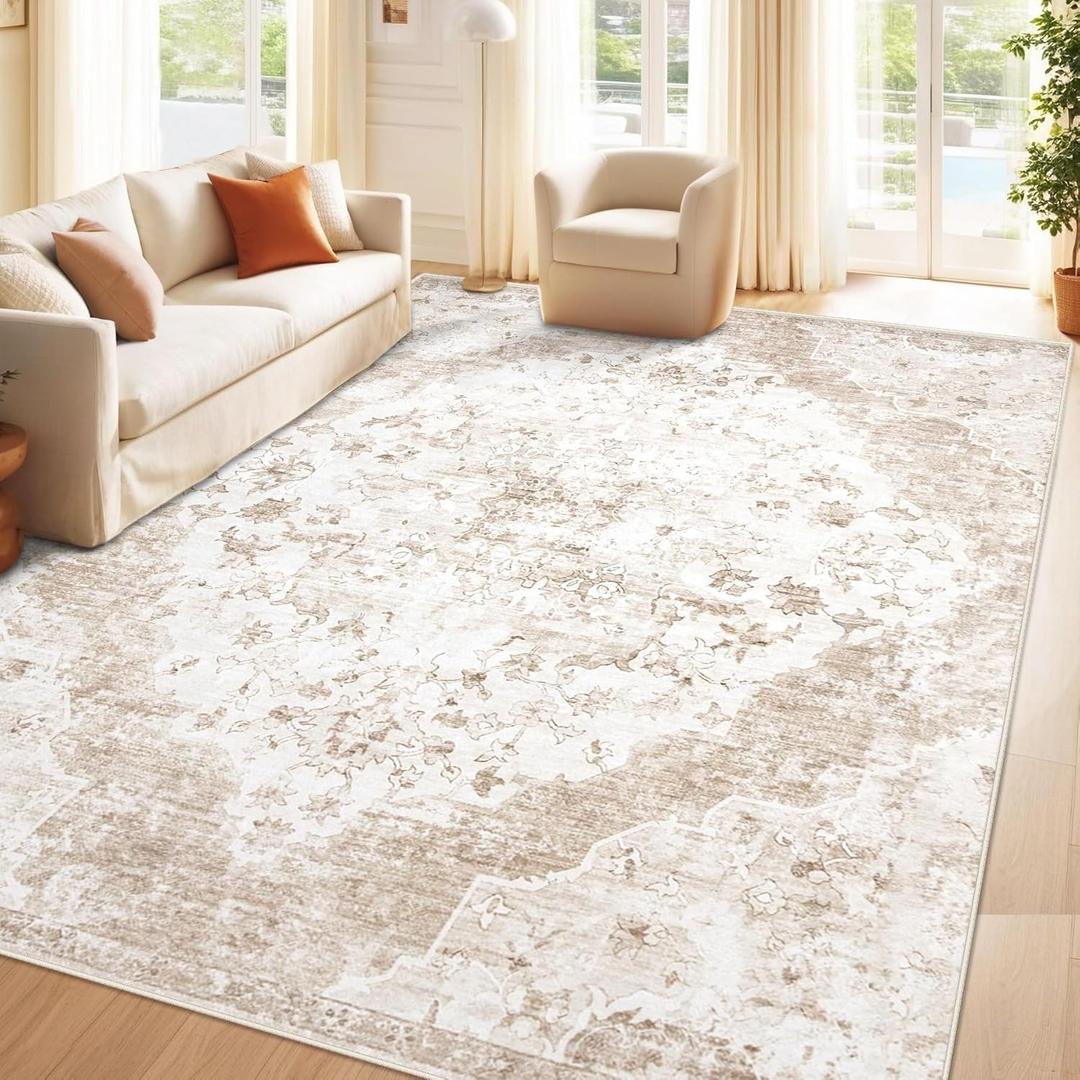 8x10 Area Rugs for Living Room: Washable Vintage Rug Indoor Soft Non-Slip Distressed Large Carpet for Bedroom Dining Room Home Office (Vintage Beige, 8'x10')