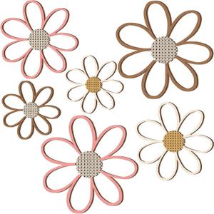Thyle 6 Pcs Daisy Wall Decor Wooden Daisy Wall Sculptures Art Flowers Signs Hanging Plaque for Home Nursery Bedroom Farmhouse Bathroom Decorations Housewarming Gifts(Warm Color)