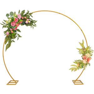 Suoedd 8FT Wedding Arch Round Backdrop Stand Gold Metal Circle Balloon Arch Frame Stand for Wedding Ceremony Birthday Party Bridal Shower Anniversary Candy Tables Christmas Decoration