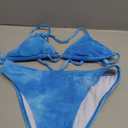 SweatyRocks Women's 2 Piece Bathing Suit Tie Dye Halter Triangle Bikini Set Tie Back Swimsuit Blue S