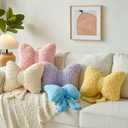 Bow Pillow, Decorative Bow Pillows with Soft Plush for Couch Bed, Bow Shaped Throw Pillow Room Decor for Bedroom, Bow Decorative Pillow for Living Room (Blue, Small-12 Inches)
