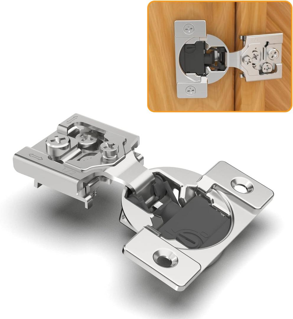 Chibery 20 Pack 1/2" Overlay 4D Soft Close Concealed Hinges for Face Frame Door, Adjustable Closing Speed, Smooth Slow Self Close Hinges, Satin Nickel, 105 Open Angle Stainless Steel Cabinet Hinges