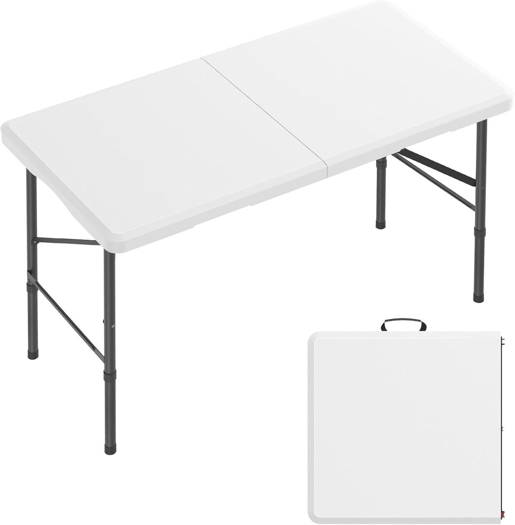 4 Ft Plastic Folding Table,Heavy Duty Portable Table for Indoor & Outdoor,350lbs Weight Capacity,Premium Solutions for Camping,Picnic,BBQ and Party (4 ft (1-Pack) - White)