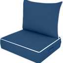 Outdoor Deep Seat Cushion Set, Fade Resistant Patio Chair Cushions, 24x24x6 Inch Patio Sofa Furniture Pad with Removable Cushion Covers (Navy Blue+White Side, 24''Lx24''Wx6''H-1pcs Set)