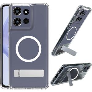 for Motorola Moto G Power 2025 Magnetic Case Clear Compatible with MagSafe, Built-in 2-Way Kickstand [Horizontal & Vertical Stand] Magnetic Crystal Clear Slim Fit Rugged Cover (Clear)