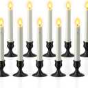 SoulBay Window Candles with Sensor Dusk to Dawn, 10pcs Christmas LED Window Candle Flickering Electric Battery Operated White Cordless Candlesticks Light with Black Base for Xmas Holiday Décor, 0.78"D