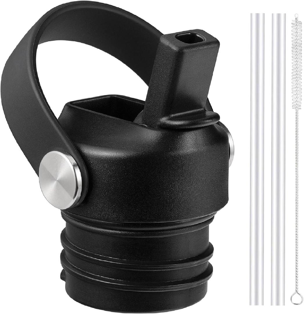 KMN Straw Lid for Hydro Flask Standard Mouth, Lids with Strawfor Hydroflask 18 21 24 oz Standard Mouth, StrawTop for Hydro Flask, Replacement Sport Cap (Black)