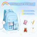 Kawaii Blue Kids Backpack for Girls, Fashion Multiple Pockets Bookbag for Primary Elementary High School for Teen Girls