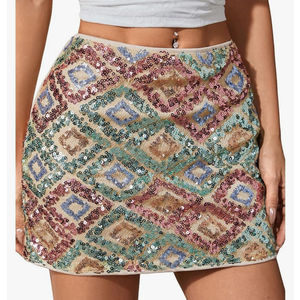 MakeMeChic Women's Sparkly Sequin Mini Skirt Y2k Low Rise Glitter Rave Micro Skirt with Shorts Underneath Multicolor X-Small