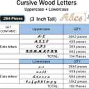 3 Inch 284 Pieces Wooden Letters Unfinished Wood Letters for Crafts Cursive Alphabets with Extras