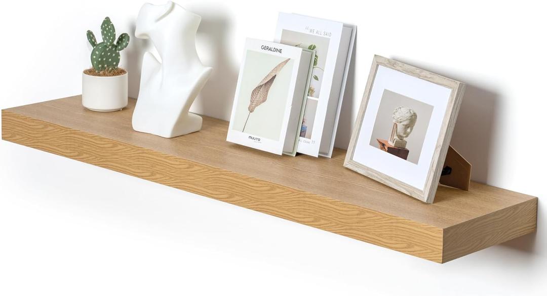 48 Inch Oak Floating Shelf | 12 Inch Deep Floating Shelves Set of 1 | 48" D x 12" D Rustic Wood Shelves for Wall | Deep Oak Shelves for Living Room Bathroom Laundry Room Kitchen