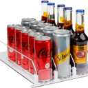 Dwella Drink Organizer for Fridge – 2-Tier Can Dispenser for Fridge, Self-Pushing Drink Dispenser Fridge, Adjustable Width Durable Soda Can Organizer for Refrigerator (2 pack)