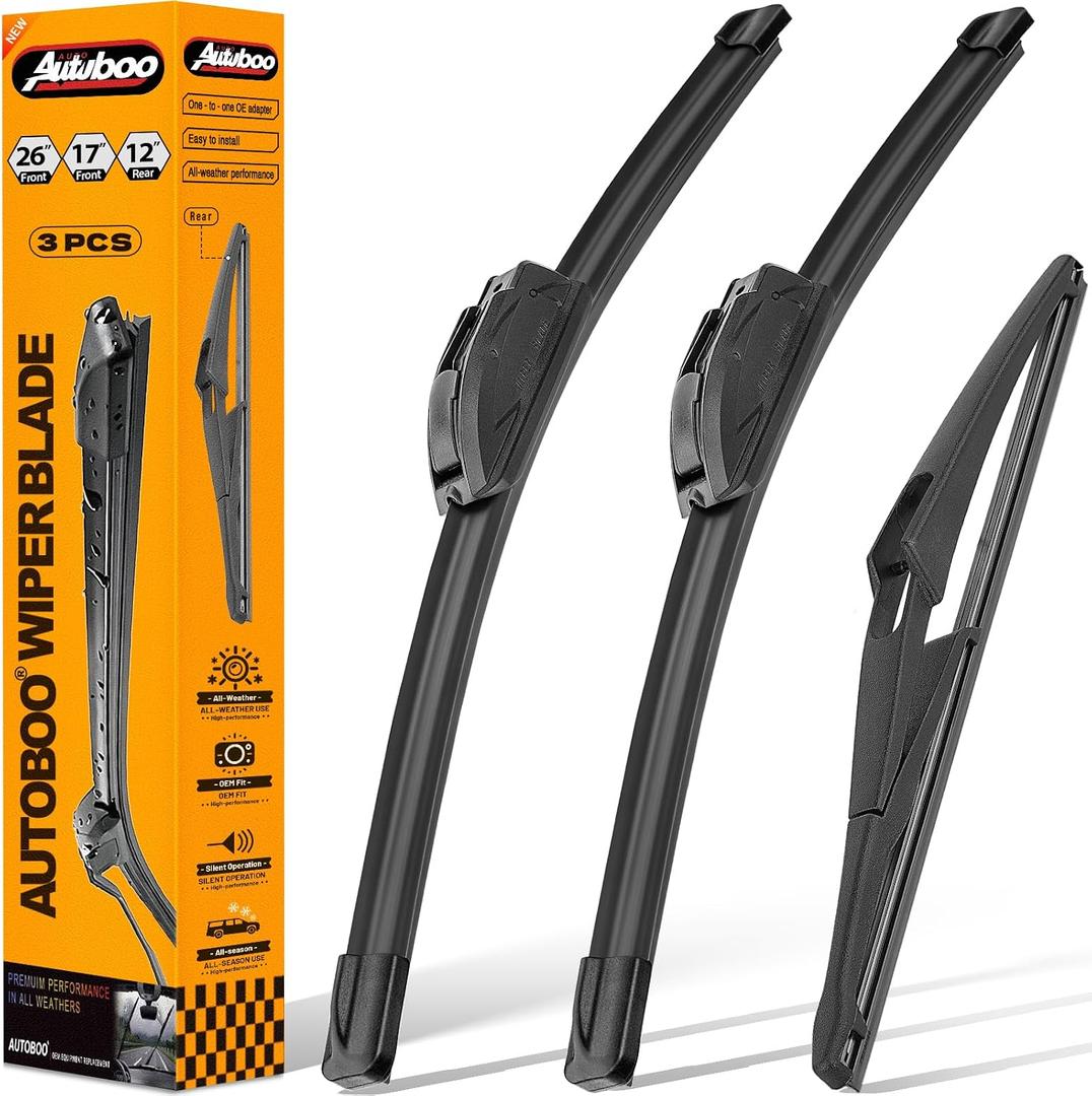 AUTOBOO 26"+17" Windshield Wipers with 12" Rear Wiper Blade Replacement for Nissan Rogue Pathfinder 2013 2014 2015 2016 2017 2018 2019 2020 2021 2022 2023-2025 -Original Factory Quality (Pack of 3)