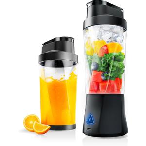 Portable Blender, Cordless, 24oz. Vessel, Personal Blender-for Shakes & Smoothies, BPA Free, Leakproof-Lid & Sip Spout, USB-C Rechargeable & Self Cleaning - Travel with 6 Sharp Blade, Black