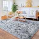 Rugs for Living Room, Ultra Fluffy Fuzzy Shag 6x9 Area Rug for Bedroom, Modern Plush Soft High Pile Upgrade Non-Slip Carpet for Kids Girls and Boys, Dorms, Home Decor, Tie-Dyed White Grey