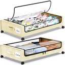 Molutsody Under Bed Storage with Wheels, 2-Pack Underbed Storage Containers with Clear Lids, Under Bed Shoe Storage Organizer, Rolling Under Bed Storage for Clothes Shoes Blankets (Beige)