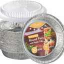 CURTA 7" Round Aluminum Foil Pans with Clear Lids | Heavy Duty | Great for Broiling, Baking, Storage, Roasting, Takeout, Air Fryer | 30 Pack