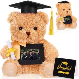 Soulchen 7 Inches Graduation Teddy Bear 2026 Bachelors Gown Plush Bear with Picture Frame Congrats Card Graduate Stuffed Animal Gifts Set for College Grad Preschool Kindergarten(Black)